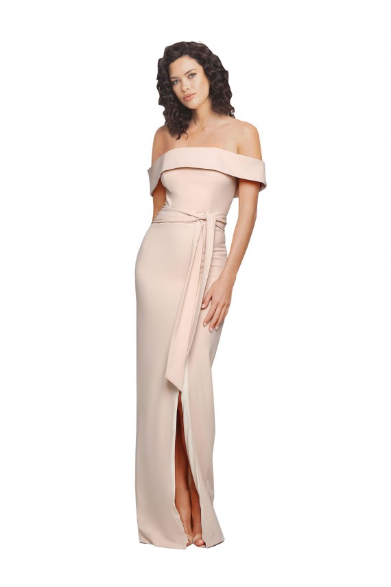 Stretch Crepe Off the Shoulder Low Back Mermaid Nude Formal Evening Gown / Prom Dress / Bridesmaid Dress Derby