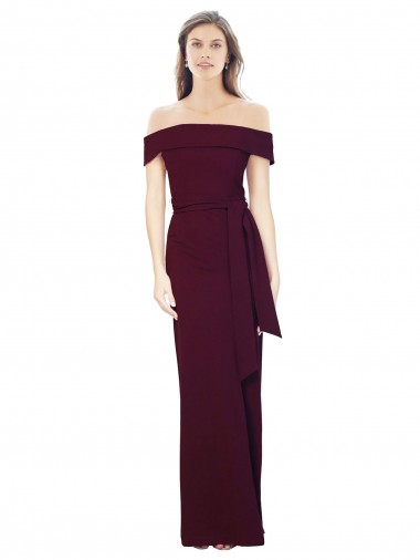Stretch Crepe Off the Shoulder Low Back Mermaid Burgundy Gold Formal Evening Gown / Prom Dress / Bridesmaid Dress Derby