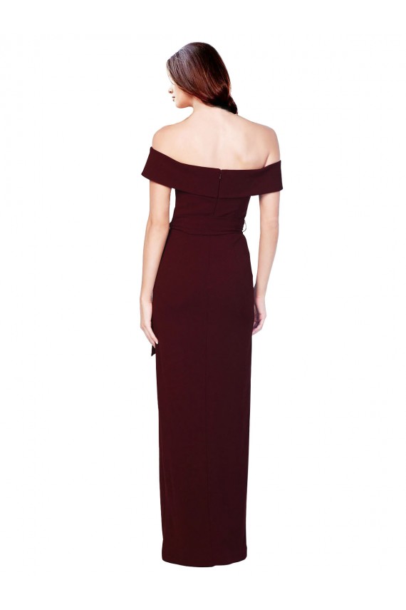 Stretch Crepe Off the Shoulder Low Back Mermaid Burgundy Gold Formal Evening Gown / Prom Dress / Bridesmaid Dress Derby