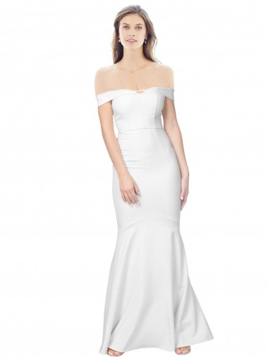 Stretch Crepe Off the Shoulder Low Back Mermaid Ivory Formal Dress / Bridesmaid Dress Derby