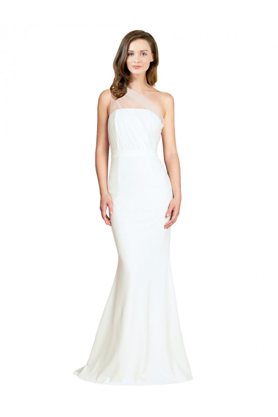 Stretch Crepe & Tulle One Shoulder Mermaid Ivory Formal Evening Gown / Bridesmaid Dress Derby