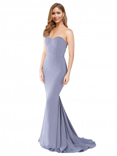 Stretch Crepe Strapless Low Back Mermaid Smoke Blue Formal Evening Gown / Prom Dress / Bridesmaid Dress Derby