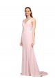 Stretch Crepe V-Neck V-Back A-Line Pink Black Tie Evening Dress / Prom Dress / Bridesmaid Dress Derby