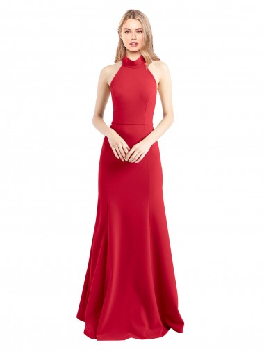 Stretch Crepe High Neck Open Back A-Line Red Formal Evening Gown / Prom Dress / Bridesmaid Dress Derby