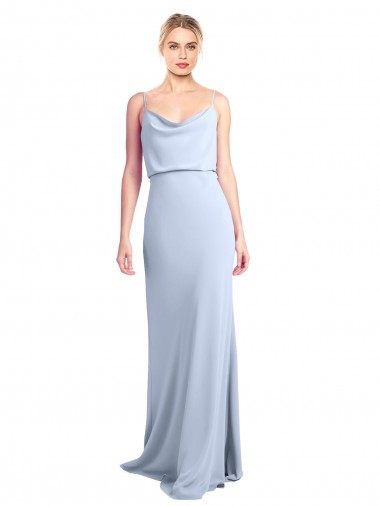 Stretch Crepe High Neck V-Back Sheath Light Sky Blue Formal Dress / Bridesmaid Dress Derby