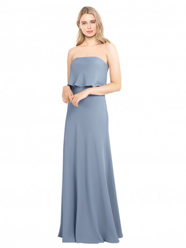 Stretch Crepe High Neck Sheath Smoke Blue Formal Dress / Bridesmaid Dress Derby