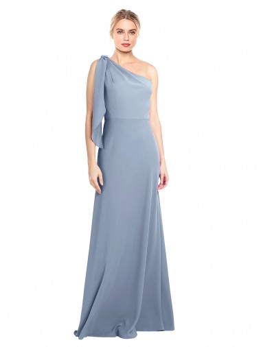 Stretch Crepe One Shoulder Sheath Smoke Blue Formal Dress / Bridesmaid Dress Derby