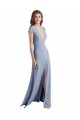 Stretch Crepe High Neck Sheath Smoke Blue Prom Dress / Bridesmaid Dress Derby
