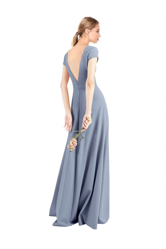 Stretch Crepe High Neck Sheath Smoke Blue Prom Dress / Bridesmaid Dress Derby
