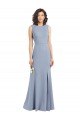 Stretch Crepe High Neck Keyhole Back Sheath Smoke Blue Bridesmaid Dress Derby