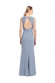 Stretch Crepe High Neck Keyhole Back Sheath Smoke Blue Bridesmaid Dress Derby