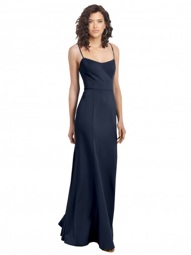 Stretch Crepe Scoop Neck Low Back Sheath Dark Navy Formal Dress / Bridesmaid Dress Derby