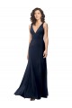 Stretch Crepe High Neck V-Back A-Line Dark Navy Formal Dress / Bridesmaid Dress Derby