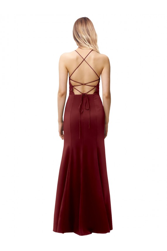 Stretch Crepe High Neck Open Back Mermaid Burgundy Gold Formal Evening Gown / Prom Dress / Bridesmaid Dress Derby