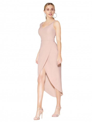 Stretch Crepe High Neck V-Back Mermaid Mauve High Low Evening Gown / Prom Dress / Bridesmaid Dress Derby