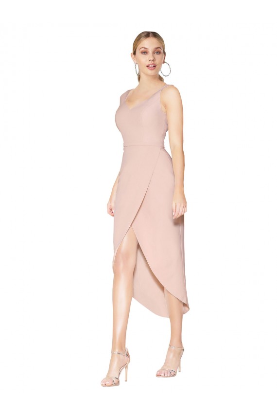 Stretch Crepe High Neck V-Back Mermaid Mauve High Low Evening Gown / Prom Dress / Bridesmaid Dress Derby