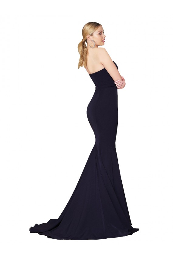 Stretch Crepe High Neck Mermaid Dark Navy Formal Evening Gown / Prom Dress / Bridesmaid Dress Derby