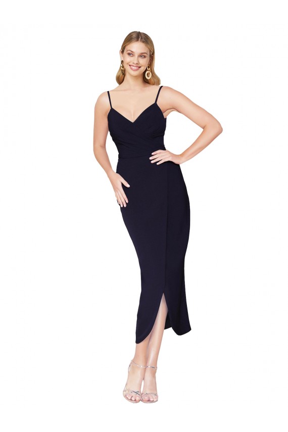 Stretch Crepe High Neck V-Back Mermaid Dark Navy Formal Dress / Bridesmaid Dress Derby