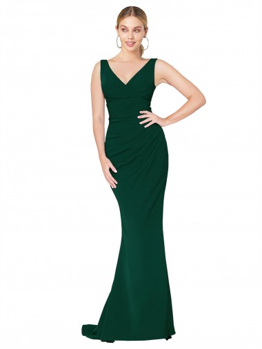 Stretch Crepe High Neck Mermaid Midnight Green Formal Evening Gown / Prom Dress / Bridesmaid Dress Derby