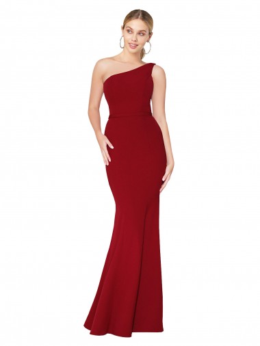 Stretch Crepe High Neck Mermaid Burgundy Formal Evening Gown / Prom Dress / Bridesmaid Dress Derby