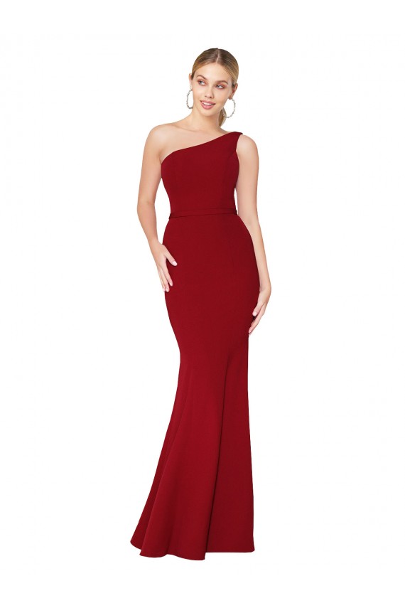Stretch Crepe High Neck Mermaid Burgundy Formal Evening Gown / Prom Dress / Bridesmaid Dress Derby