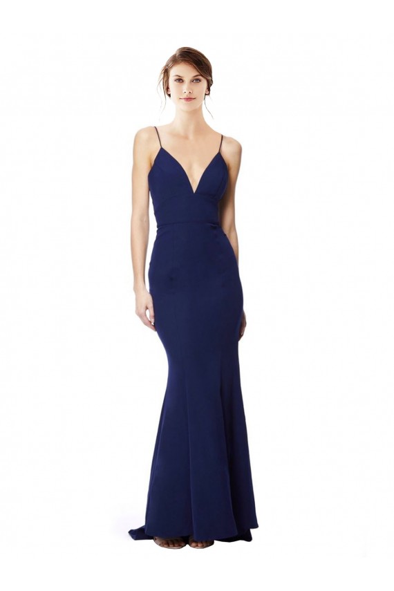 Stretch Crepe High Neck Open Back Mermaid Navy Blue Formal Dress / Bridesmaid Dress Derby