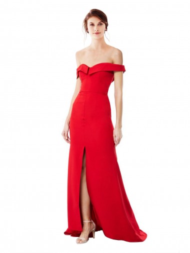 Stretch Crepe High Neck A-Line Red Bridesmaid Dress / Evening Dress Derby