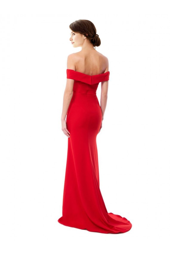 Stretch Crepe High Neck A-Line Red Bridesmaid Dress / Evening Dress Derby