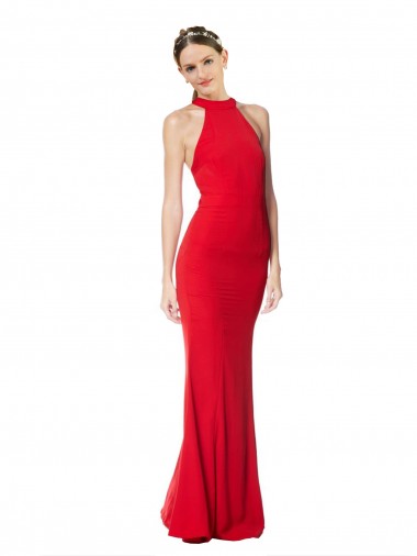 Stretch Crepe High Neck Mermaid Red Prom Dress / Bridesmaid Dress Derby
