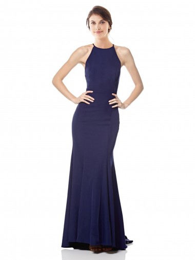 Stretch Crepe High Neck Mermaid Navy Blue Bridesmaid Dress / Formal Dress Derby