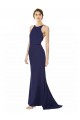 Stretch Crepe High Neck Open Back Mermaid Navy Blue Formal Evening Gown / Prom Dress / Bridesmaid Dress Derby