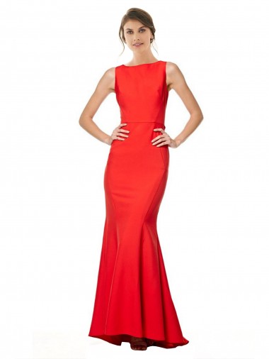 Stretch Crepe High Neck Open Back Mermaid Red Bridesmaid Dress / Evening Gowns Derby