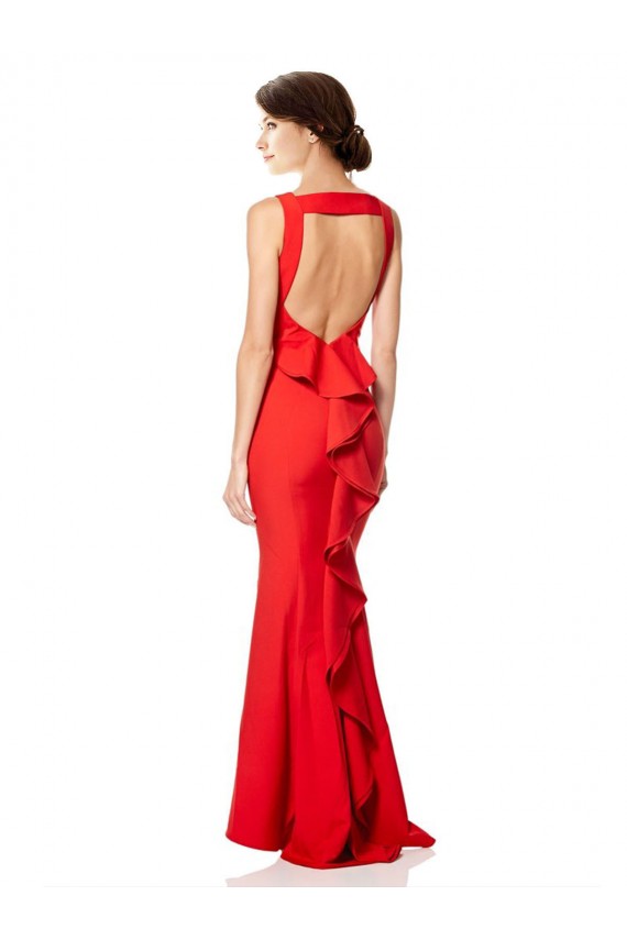 Stretch Crepe High Neck Open Back Mermaid Red Bridesmaid Dress / Evening Gowns Derby