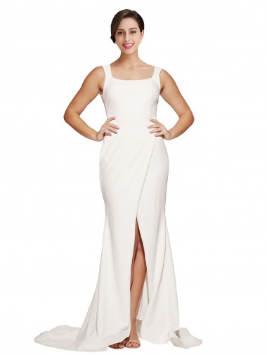 Stretch Crepe Square Neck Low Back Sheath Ivory Semi Formal Evening Dress / Prom Dress / Bridesmaid Dress Derby