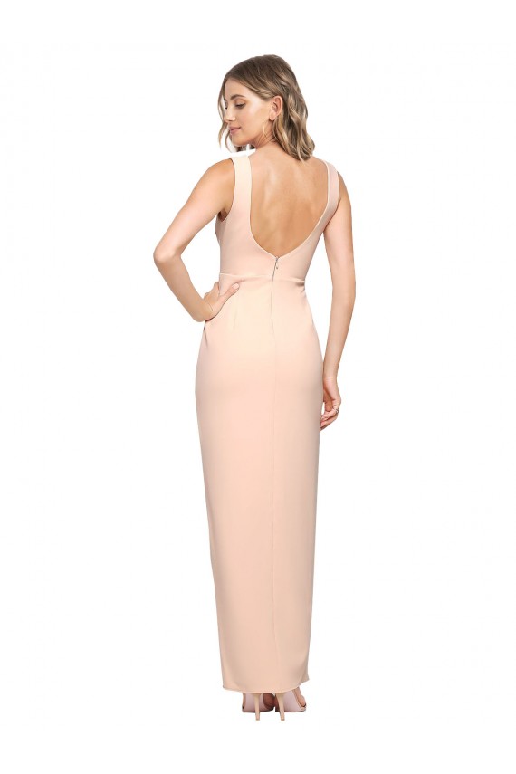 Stretch Crepe Square Neck Sheath Nude Formal Evening Gown / Prom Dress / Bridesmaid Dress Derby