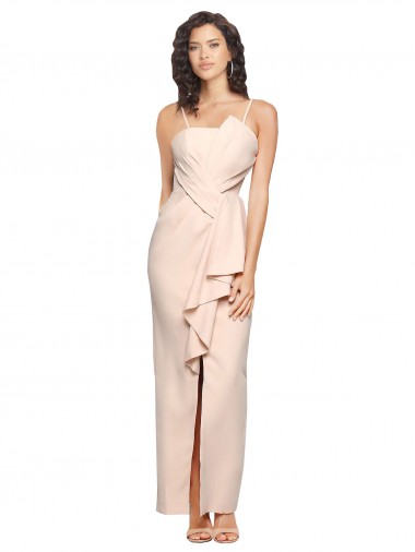 Stretch Crepe Strapless Low Back Sheath Nude Semi Formal Evening Dress / Prom Dress / Bridesmaid Dress Derby