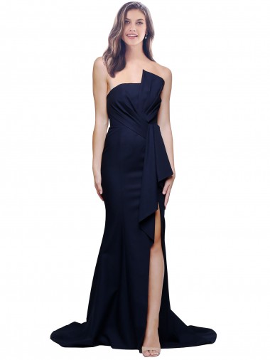 Stretch Crepe Strapless Low Back Sheath Dark Navy Semi Formal Evening Dress / Prom Dress / Bridesmaid Dress Derby