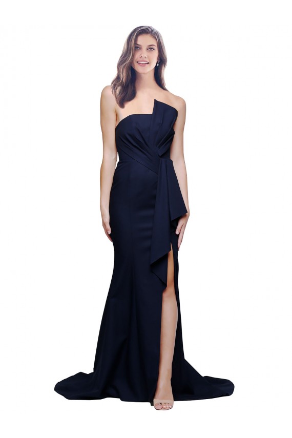 Stretch Crepe Strapless Low Back Sheath Dark Navy Semi Formal Evening Dress / Prom Dress / Bridesmaid Dress Derby