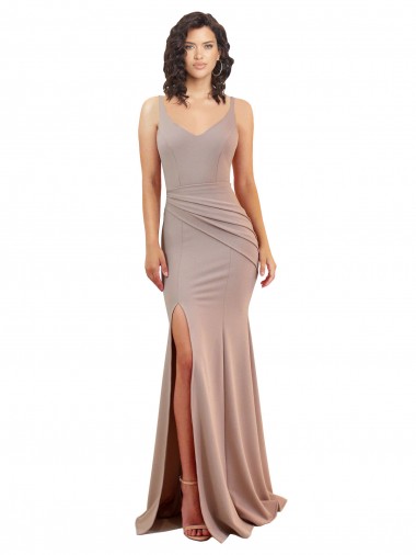 Stretch Crepe V-Neck Low Back Mermaid Dusty Pink Black Tie Evening Gown / Prom Dress / Bridesmaid Dress Derby