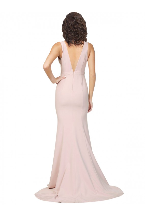 Stretch Crepe V-Neck V-Back Sheath Pink Black Tie Evening Gown / Prom Dress / Bridesmaid Dress Derby