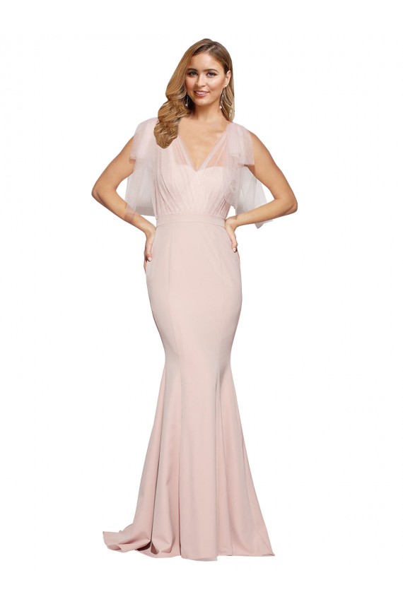Stretch Crepe & Tulle Sweetheart Low Back Sheath Mauve Formal Dress / Bridesmaid Dress Derby