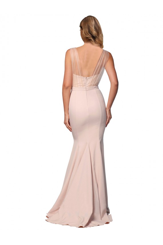 Stretch Crepe & Tulle Sweetheart Low Back Sheath Nude Formal Evening Gown / Prom Dress / Bridesmaid Dress Derby