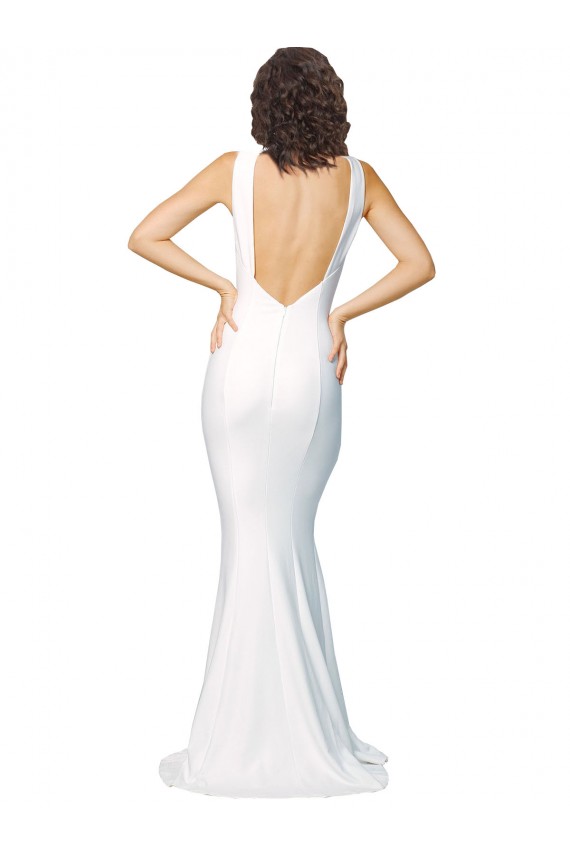 Stretch Crepe High Neck V-Back Sheath Ivory Formal Evening Gown / Prom Dress / Bridesmaid Dress Derby