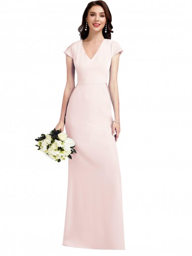 Stretch Crepe V-Neck A-Line Pink Formal Evening Gown / Prom Dress / Bridesmaid Dress Derby