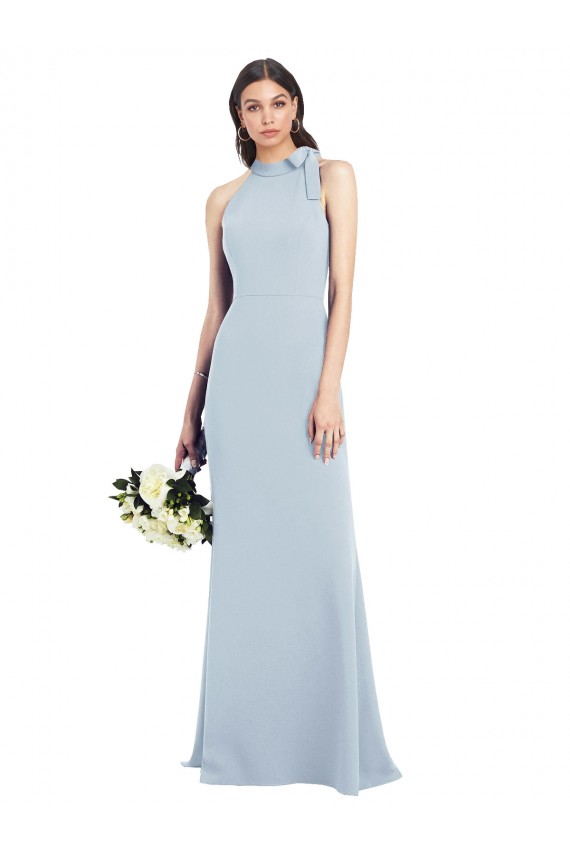Stretch Crepe High Neck Open Back Trumpet Light Sky Blue Semi Formal Evening Dress / Prom Dress / Bridesmaid Dress Derby