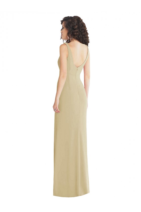 Stretch Crepe Square Neck Low Back Trumpet Champagne Formal Evening Gown / Prom Dress / Bridesmaid Dress Derby