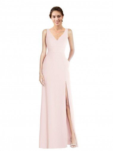 Stretch Crepe V-Neck Low Back A-Line Pink Black Tie Evening Dress / Prom Dress / Bridesmaid Dress Derby