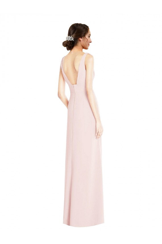 Stretch Crepe V-Neck Low Back A-Line Pink Black Tie Evening Dress / Prom Dress / Bridesmaid Dress Derby