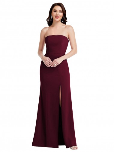 Stretch Crepe Strapless Trumpet Burgundy Gold Semi Formal Evening Dress / Prom Dress / Bridesmaid Dress Derby