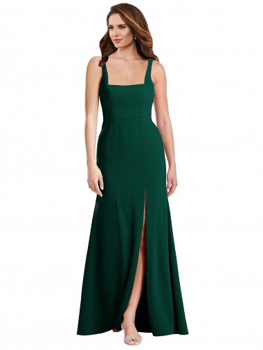 Stretch Crepe Square Neck Trumpet Midnight Green Semi Formal Evening Dress / Prom Dress / Bridesmaid Dress Derby